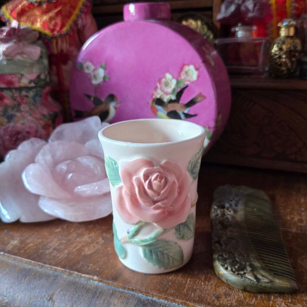 Fitz & Floyd 1987 Blushing Rose Porcelain Cup Cottagecore Romantic Whimsical
